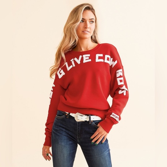 WRANGLER Red/White Long Live Cowboys Pullover/Sweater/Sweatshirt | NEW/NWT♥️🤠♥️ - Picture 1 of 9